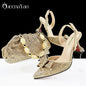 Queena Yan Shiny Italian Fashion Pointed Toe Women High Heel Shoes Mixed Color Effect Rhinestone Decoration Shoes And Bag Set