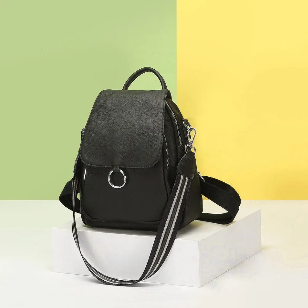 Zency New Fashion Women Backpack 100% Genuine Leather Winter Beige Daily Casual Travel Bag Classic Black Schoolbag Knapsack