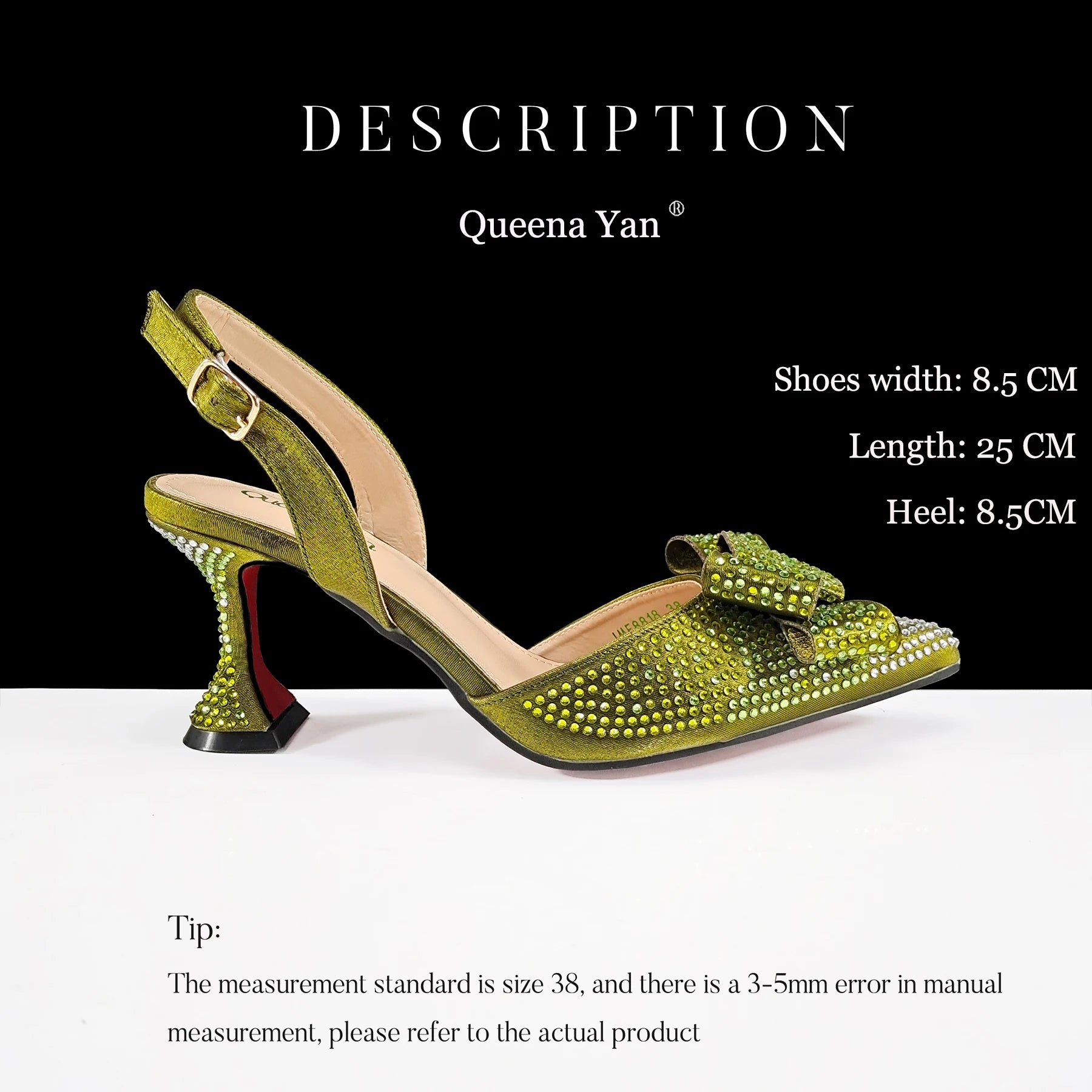 Queena Yan Shiny Italian Fashion Pointed Toe Women High Heel Shoes Mixed Color Effect Rhinestone Decoration Shoes And Bag Set