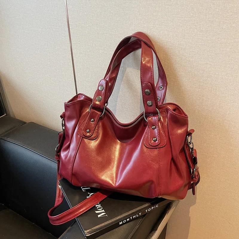 Retro Oil Wax Faux Leather Tote Bag Large Capacity Handbag Shoulder Bag  Adjustable Strap Crossbody Bags Satchel Purse for Daily