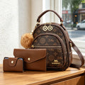3-piece women's bag set, lightweight luxury printed mini backpack for ladies with four carrying ways: shoulder, crossbody