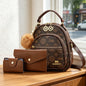 3-piece women's bag set, lightweight luxury printed mini backpack for ladies with four carrying ways: shoulder, crossbody