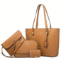 4pcs Fashion Women's Bag Sets Solid Color Tote Handbag Retro Female Crossbody Shoulder Bag Commuting