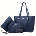 4pcs Fashion Women's Bag Sets Solid Color Tote Handbag Retro Female Crossbody Shoulder Bag Commuting