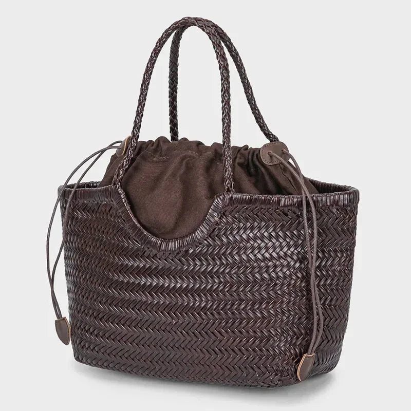Brand Hand-woven Tote Bag French Genuine Leather Large Vegetable Basket Bag With Woven Inner Pocket Shoulder Underarm Tote Bag