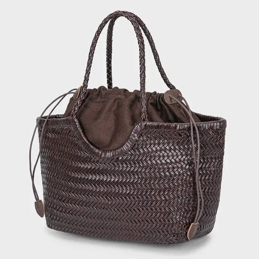 Brand Hand-woven Tote Bag French Genuine Leather Large Vegetable Basket Bag With Woven Inner Pocket Shoulder Underarm Tote Bag