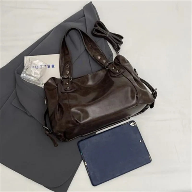 Retro Oil Wax Faux Leather Tote Bag Large Capacity Handbag Shoulder Bag  Adjustable Strap Crossbody Bags Satchel Purse for Daily