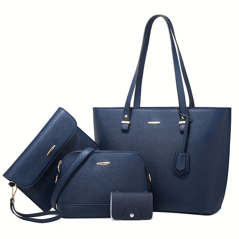 4pcs Fashion Women's Bag Sets Solid Color Tote Handbag Retro Female Crossbody Shoulder Bag Commuting