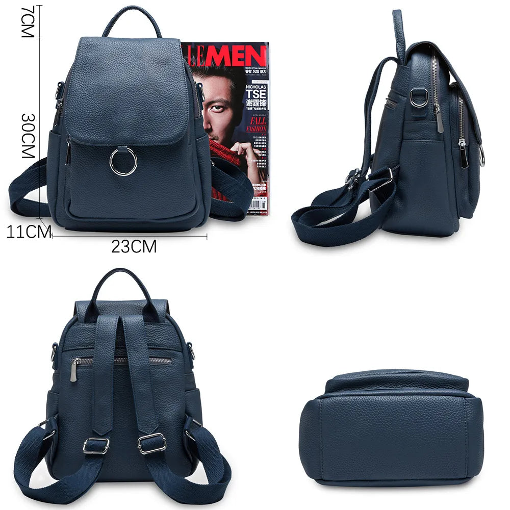 Zency New Fashion Women Backpack 100% Genuine Leather Winter Beige Daily Casual Travel Bag Classic Black Schoolbag Knapsack