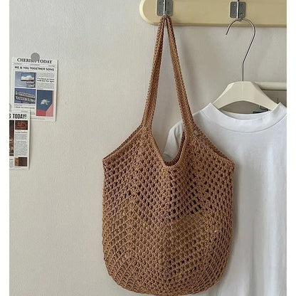 Women's Shoulder Bags Casual Straw Wicker Woven Ladies Tote Messenger Shopping  Bag Leisure Large Capacity Cotton Woven Bag