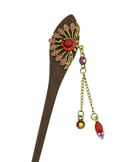 Traditional Style Colorful Rhinestone Peacock Hair Sticks Women Hair Accessories