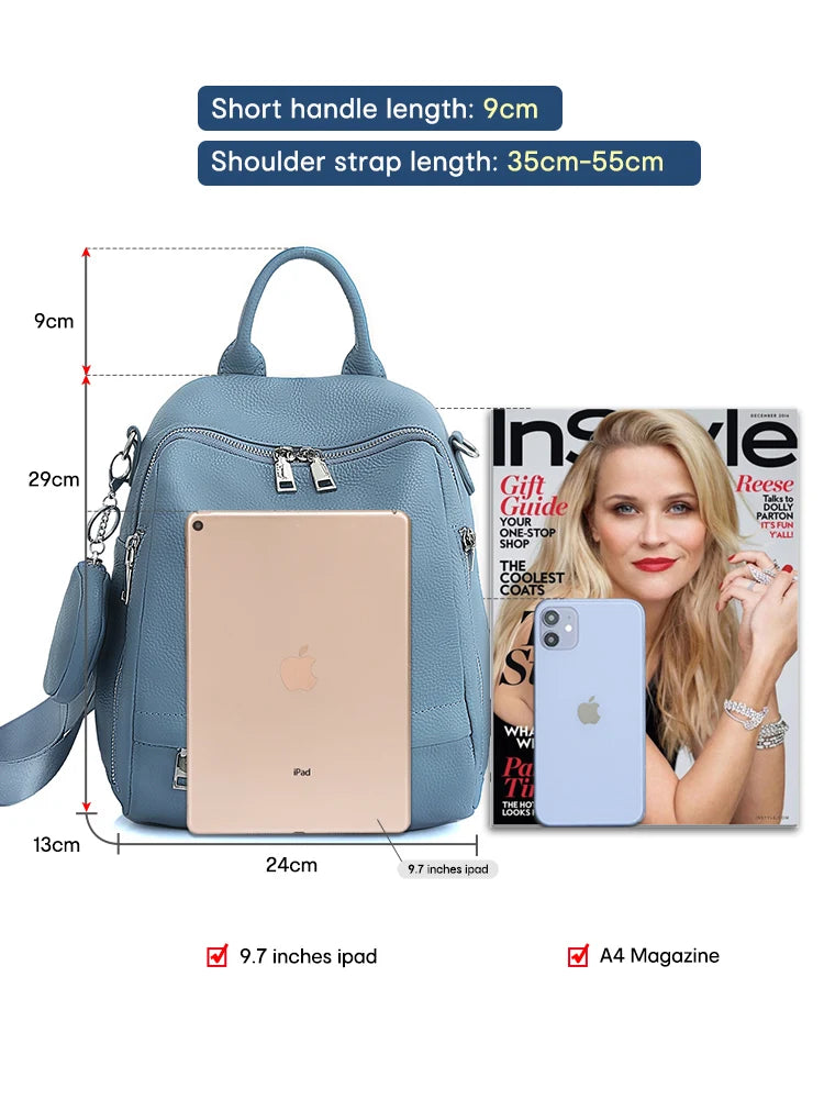 Zency Women's Genuine Leather Backpack High-Quality School Bag Travel Female Shopper Shoulder Satchel Rucksack Commuter