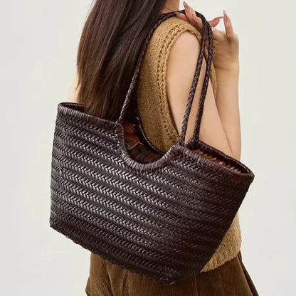 Brand Hand-woven Tote Bag French Genuine Leather Large Vegetable Basket Bag With Woven Inner Pocket Shoulder Underarm Tote Bag