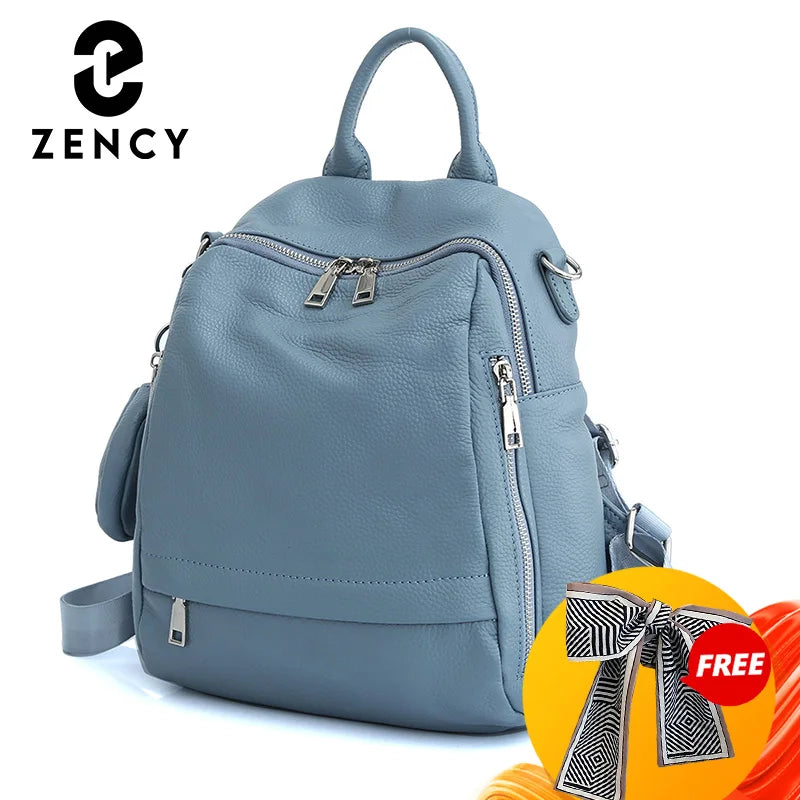 Zency Women's Genuine Leather Backpack High-Quality School Bag Travel Female Shopper Shoulder Satchel Rucksack Commuter