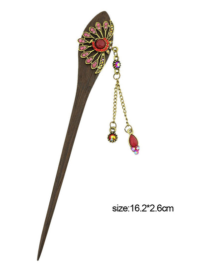 Traditional Style Colorful Rhinestone Peacock Hair Sticks Women Hair Accessories