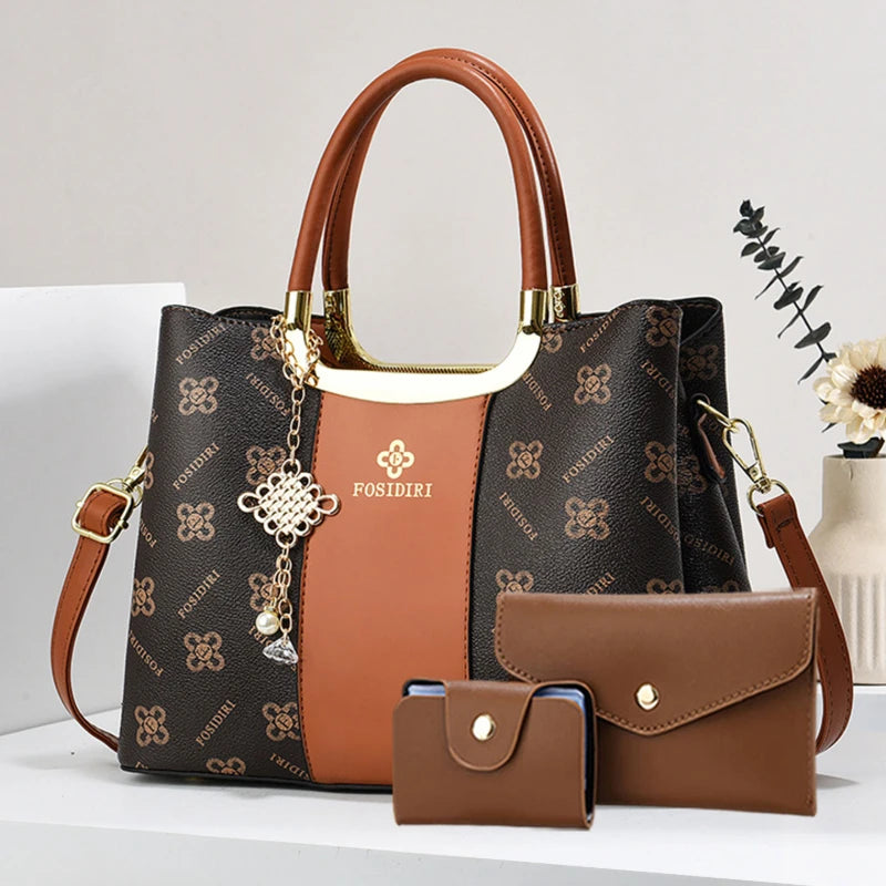 Light Luxury High-End Printed Handbags for Women, 3-Piece Ladies Bag Set, Versatile Women's Bags for Commuting and Daily Leisure