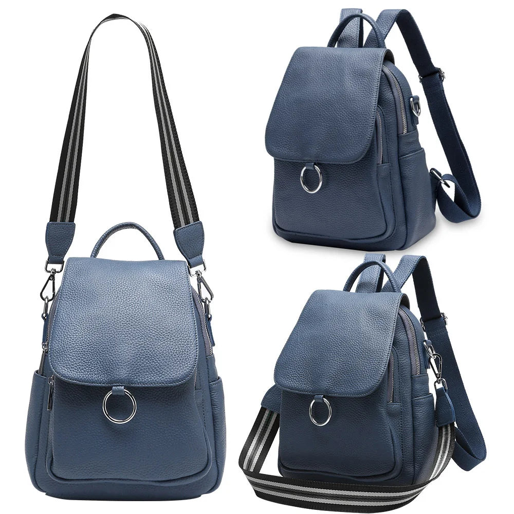 Zency New Fashion Women Backpack 100% Genuine Leather Winter Beige Daily Casual Travel Bag Classic Black Schoolbag Knapsack