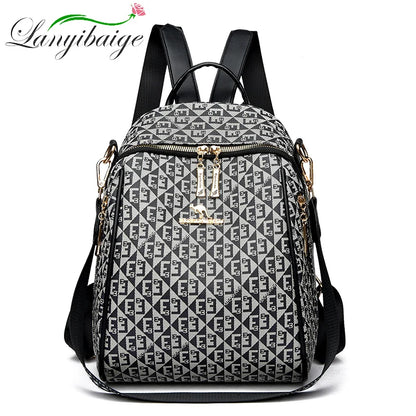 2024 New Fashion Retro Women's Backpack Famous Designer Letter Printed Female Shoulder Bag Large Capacity Student Bags Sac A Dos