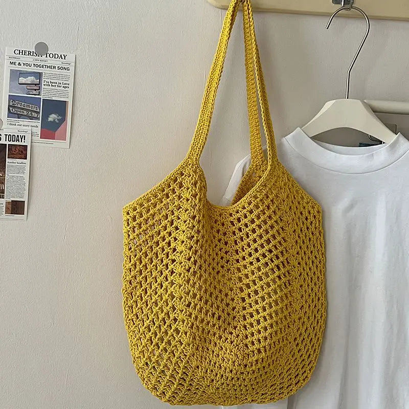 Women's Shoulder Bags Casual Straw Wicker Woven Ladies Tote Messenger Shopping  Bag Leisure Large Capacity Cotton Woven Bag