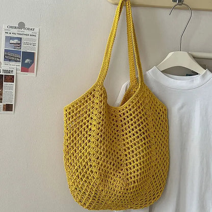Women's Shoulder Bags Casual Straw Wicker Woven Ladies Tote Messenger Shopping  Bag Leisure Large Capacity Cotton Woven Bag