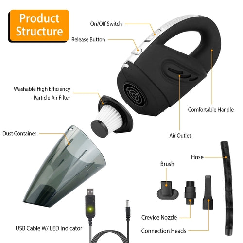 Car Handheld Vacuum Cleaner Cordless Rechargeable Hand Vacuum Portable