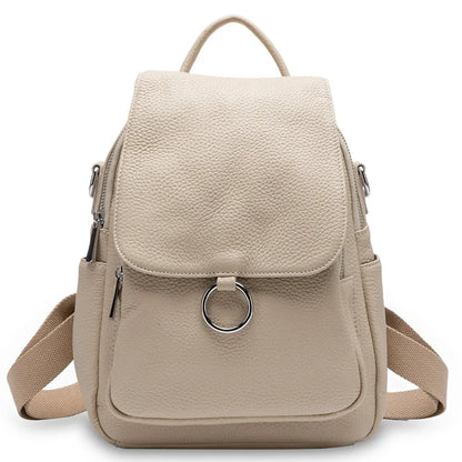 Zency New Fashion Women Backpack 100% Genuine Leather Winter Beige Daily Casual Travel Bag Classic Black Schoolbag Knapsack