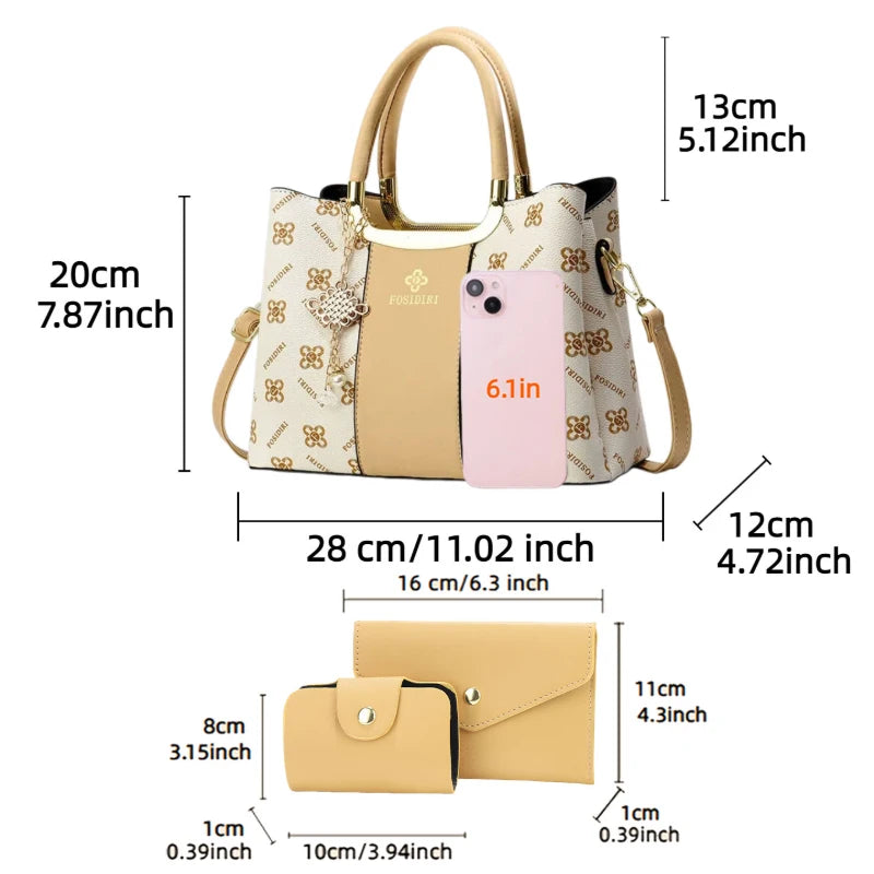 Light Luxury High-End Printed Handbags for Women, 3-Piece Ladies Bag Set, Versatile Women's Bags for Commuting and Daily Leisure