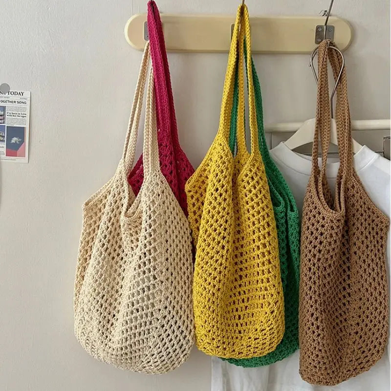 Women's Shoulder Bags Casual Straw Wicker Woven Ladies Tote Messenger Shopping  Bag Leisure Large Capacity Cotton Woven Bag