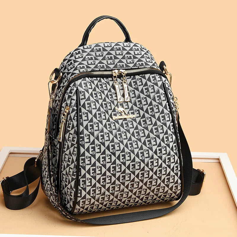2024 New Fashion Retro Women's Backpack Famous Designer Letter Printed Female Shoulder Bag Large Capacity Student Bags Sac A Dos