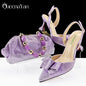 Queena Yan Shiny Italian Fashion Pointed Toe Women High Heel Shoes Mixed Color Effect Rhinestone Decoration Shoes And Bag Set