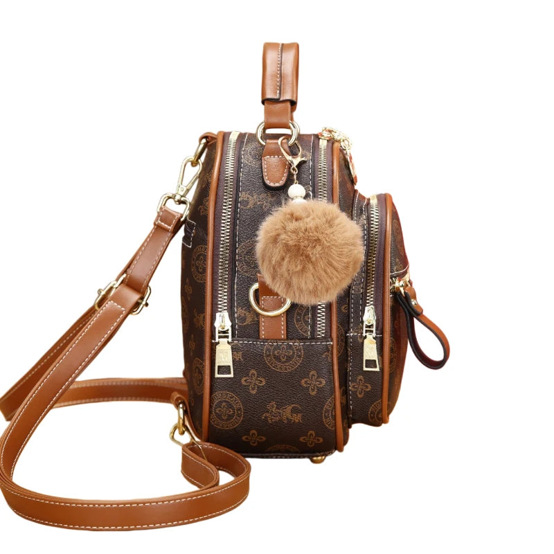 3-piece women's bag set, lightweight luxury printed mini backpack for ladies with four carrying ways: shoulder, crossbody