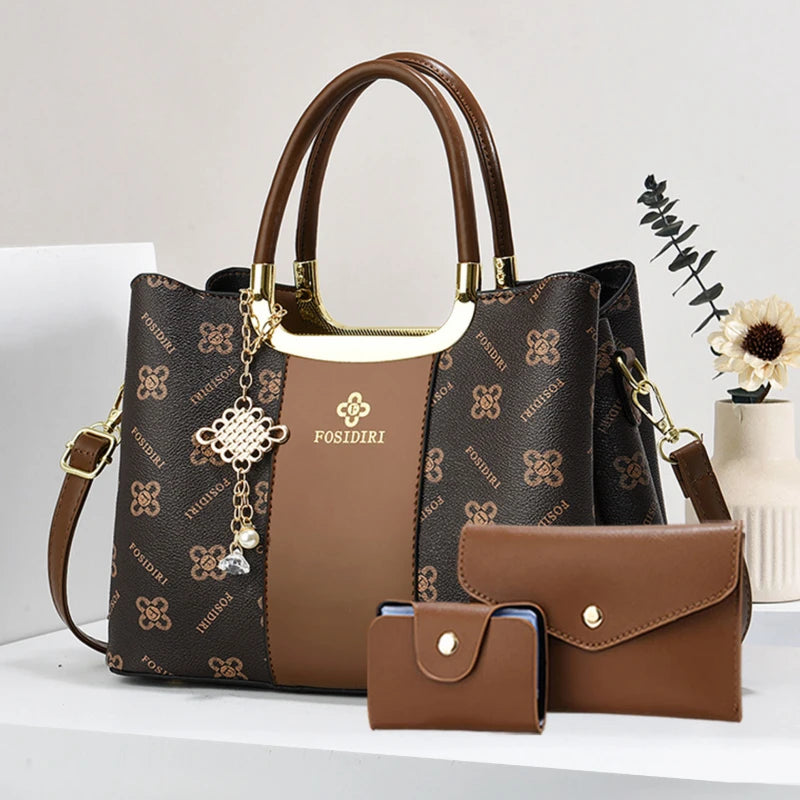 Light Luxury High-End Printed Handbags for Women, 3-Piece Ladies Bag Set, Versatile Women's Bags for Commuting and Daily Leisure