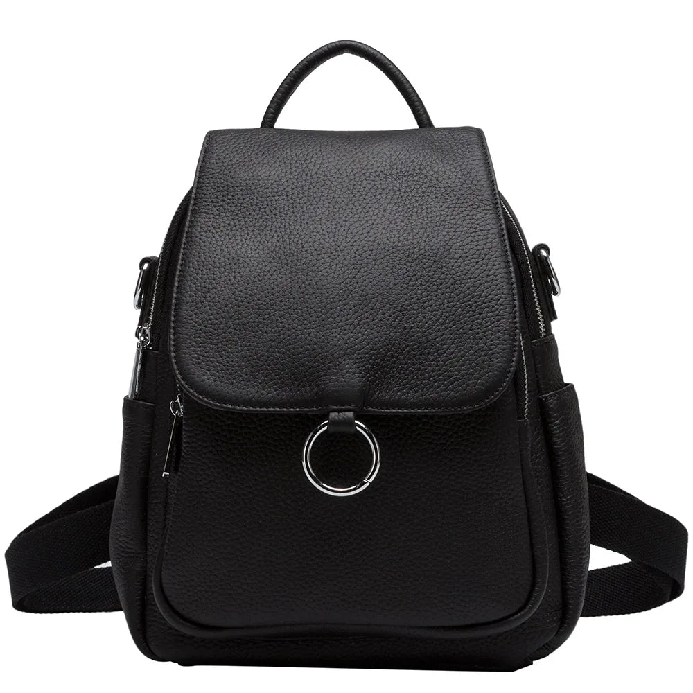 Zency New Fashion Women Backpack 100% Genuine Leather Winter Beige Daily Casual Travel Bag Classic Black Schoolbag Knapsack