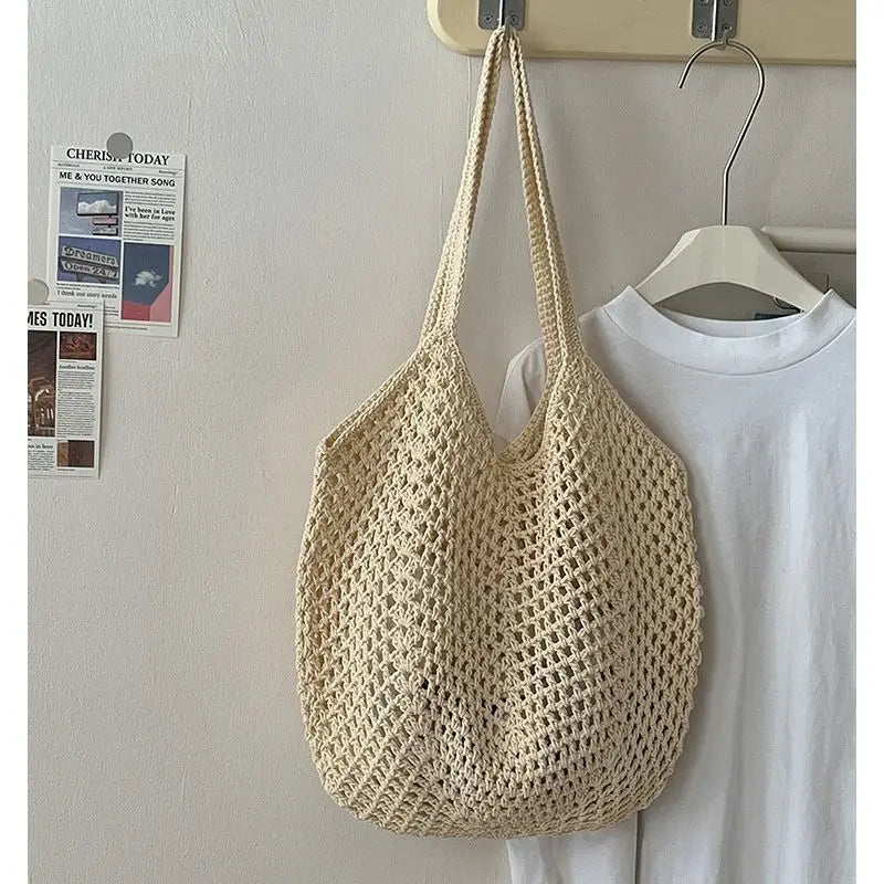 Women's Shoulder Bags Casual Straw Wicker Woven Ladies Tote Messenger Shopping  Bag Leisure Large Capacity Cotton Woven Bag