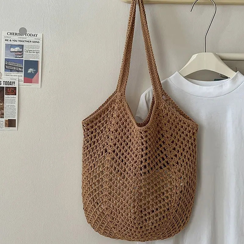Women's Shoulder Bags Casual Straw Wicker Woven Ladies Tote Messenger Shopping  Bag Leisure Large Capacity Cotton Woven Bag