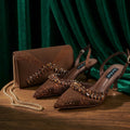 2026 Italian Inspired Olive Rhinestone HAND CRAFTED UPPER Pointed Toe Women High Heels Shoes and Bag Set Elegant Party Shoes