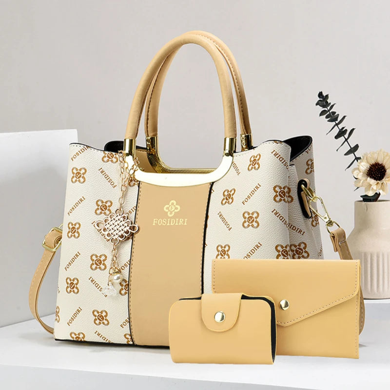 Light Luxury High-End Printed Handbags for Women, 3-Piece Ladies Bag Set, Versatile Women's Bags for Commuting and Daily Leisure