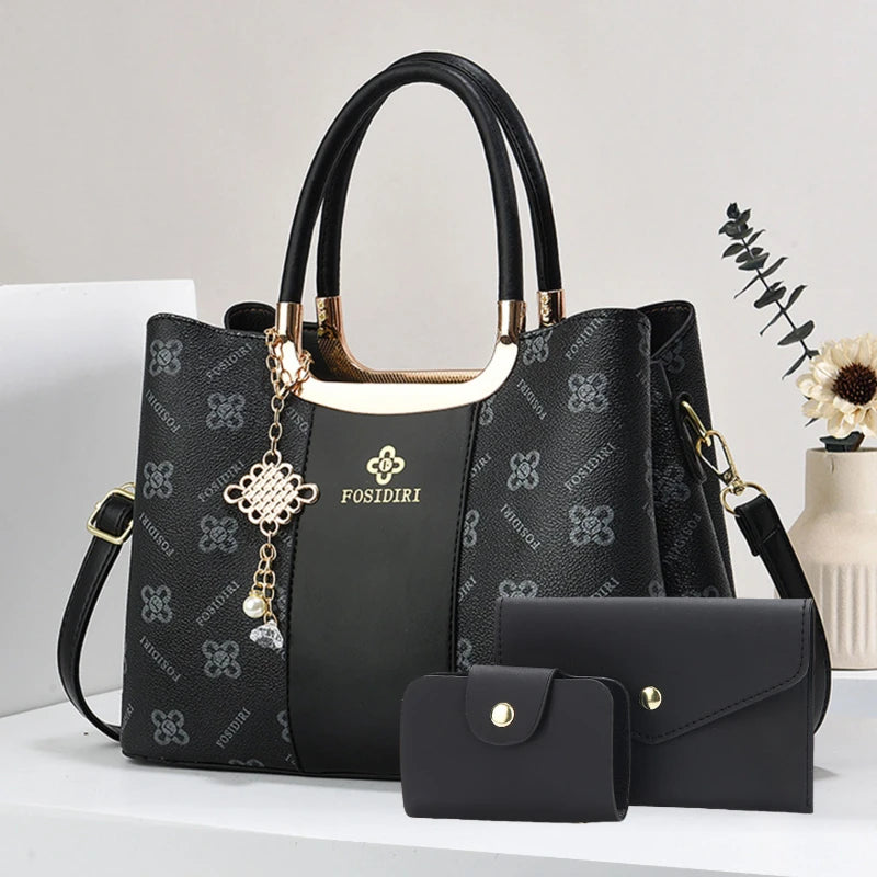 Light Luxury High-End Printed Handbags for Women, 3-Piece Ladies Bag Set, Versatile Women's Bags for Commuting and Daily Leisure