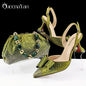 Queena Yan Shiny Italian Fashion Pointed Toe Women High Heel Shoes Mixed Color Effect Rhinestone Decoration Shoes And Bag Set