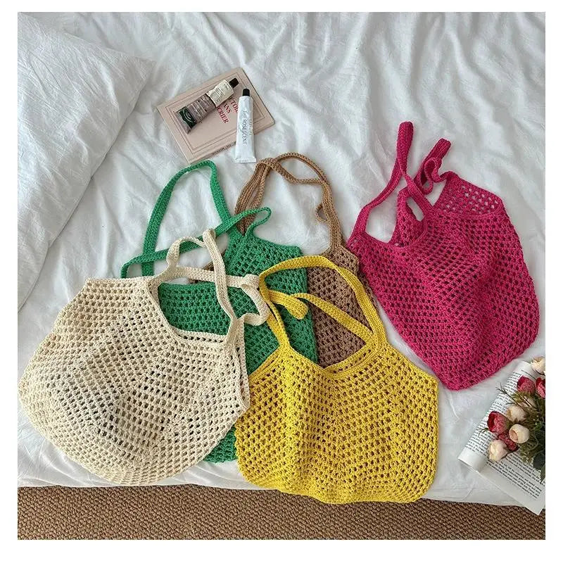 Women's Shoulder Bags Casual Straw Wicker Woven Ladies Tote Messenger Shopping  Bag Leisure Large Capacity Cotton Woven Bag