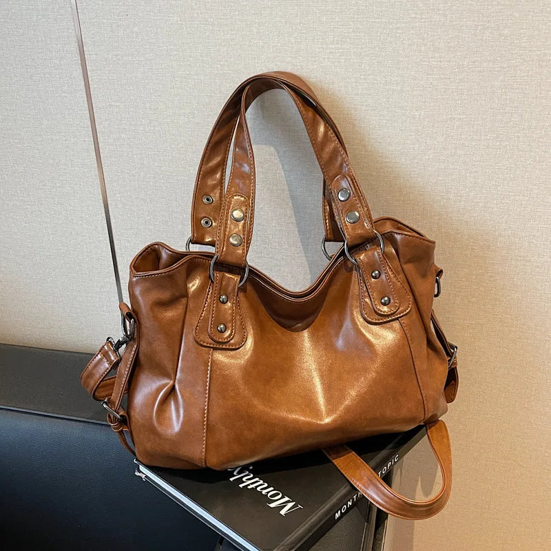 Retro Oil Wax Faux Leather Tote Bag Large Capacity Handbag Shoulder Bag  Adjustable Strap Crossbody Bags Satchel Purse for Daily