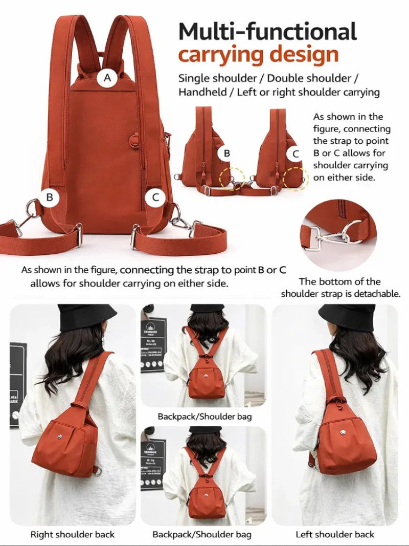Women's Lightweight Mini Backpack, Oxford Cloth Chest Bag with Anti-theft Function, Simple Stylish Versatile Convertible Daypack