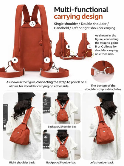 Women's Lightweight Mini Backpack, Oxford Cloth Chest Bag with Anti-theft Function, Simple Stylish Versatile Convertible Daypack