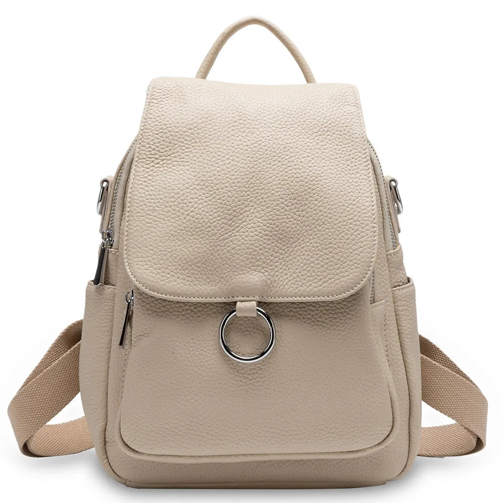 Zency New Fashion Women Backpack 100% Genuine Leather Winter Beige Daily Casual Travel Bag Classic Black Schoolbag Knapsack