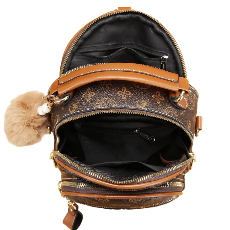 3-piece women's bag set, lightweight luxury printed mini backpack for ladies with four carrying ways: shoulder, crossbody