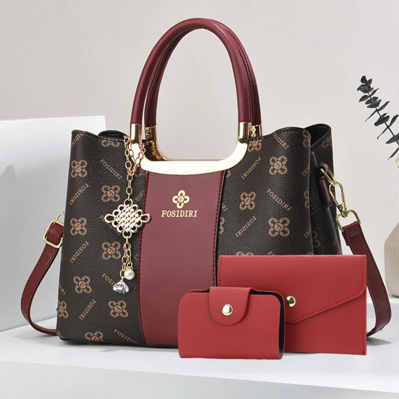 Light Luxury High-End Printed Handbags for Women, 3-Piece Ladies Bag Set, Versatile Women's Bags for Commuting and Daily Leisure