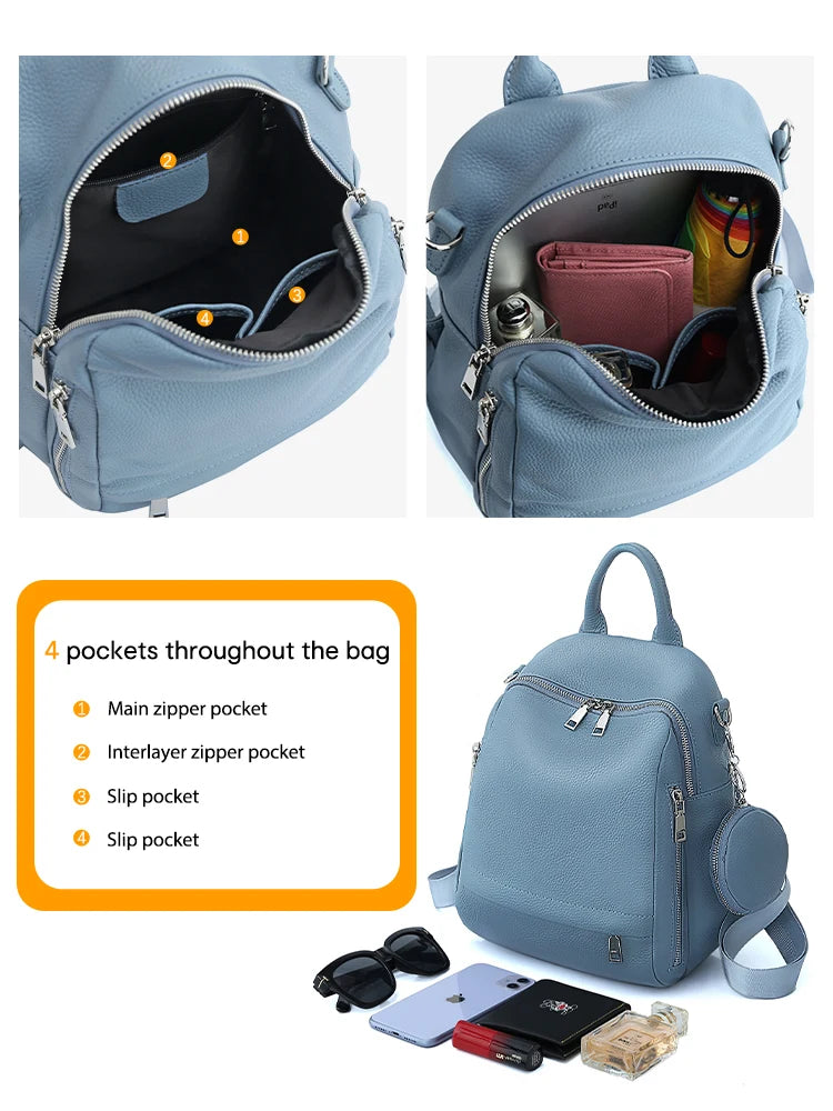Zency Women's Genuine Leather Backpack High-Quality School Bag Travel Female Shopper Shoulder Satchel Rucksack Commuter