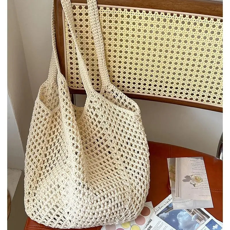 Women's Shoulder Bags Casual Straw Wicker Woven Ladies Tote Messenger Shopping  Bag Leisure Large Capacity Cotton Woven Bag