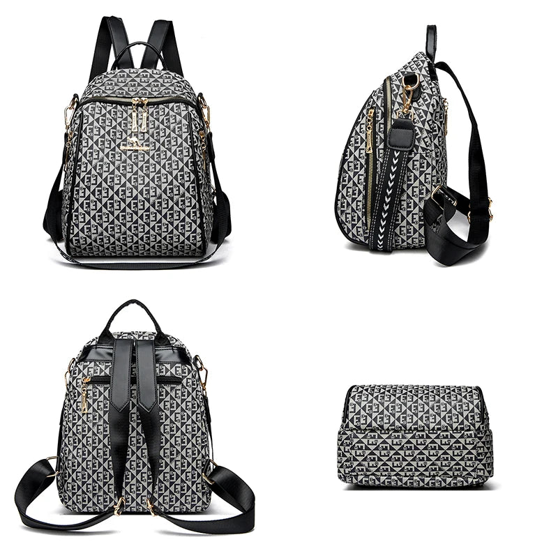 2024 New Fashion Retro Women's Backpack Famous Designer Letter Printed Female Shoulder Bag Large Capacity Student Bags Sac A Dos