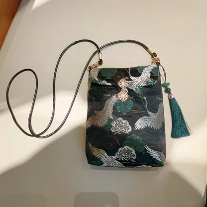 Small Celllphone Bags Chinese National Silk Embroidery Vertical Model Crossbody Bag